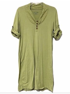 Neon Buddha green 100% cotton button front dress Size Small Lagenlook